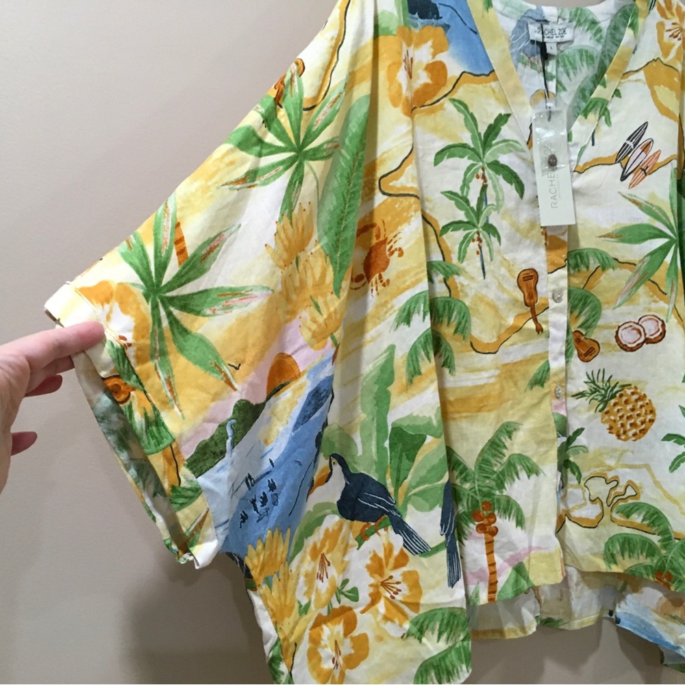 Rachel Zoe Shirt size Large Oversize Linen Blend Tropical - Picture 3 of 7